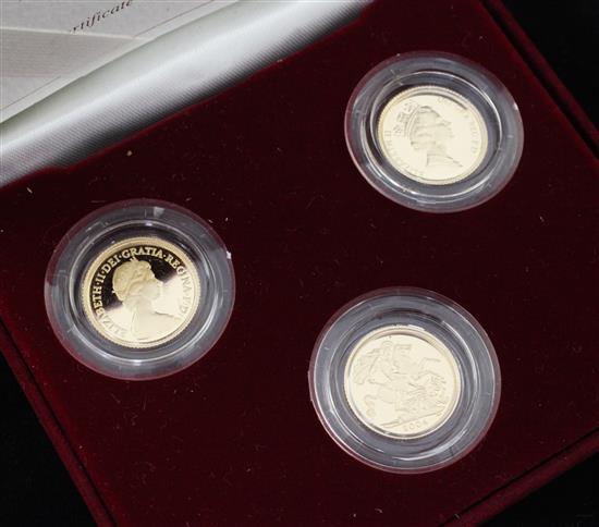 A cased Royal Mint 2004 three coin proof half sovereign portrait set,